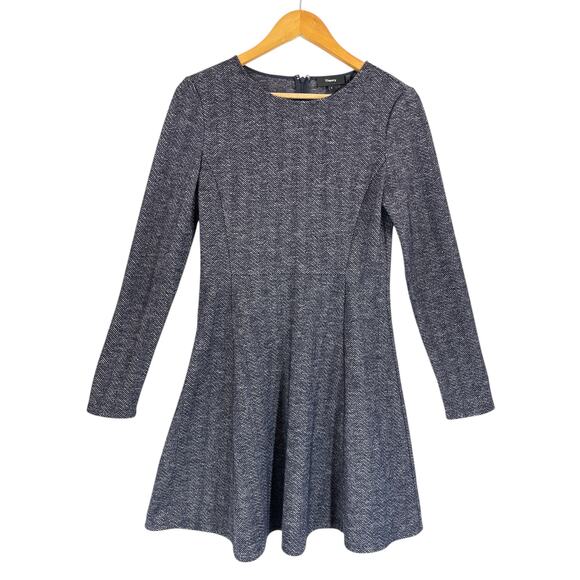 Theory Albita Wool Blend A-Line Long Sleeve Dress Blue Gray Herringbone Size 8 - Picture 2 of 9